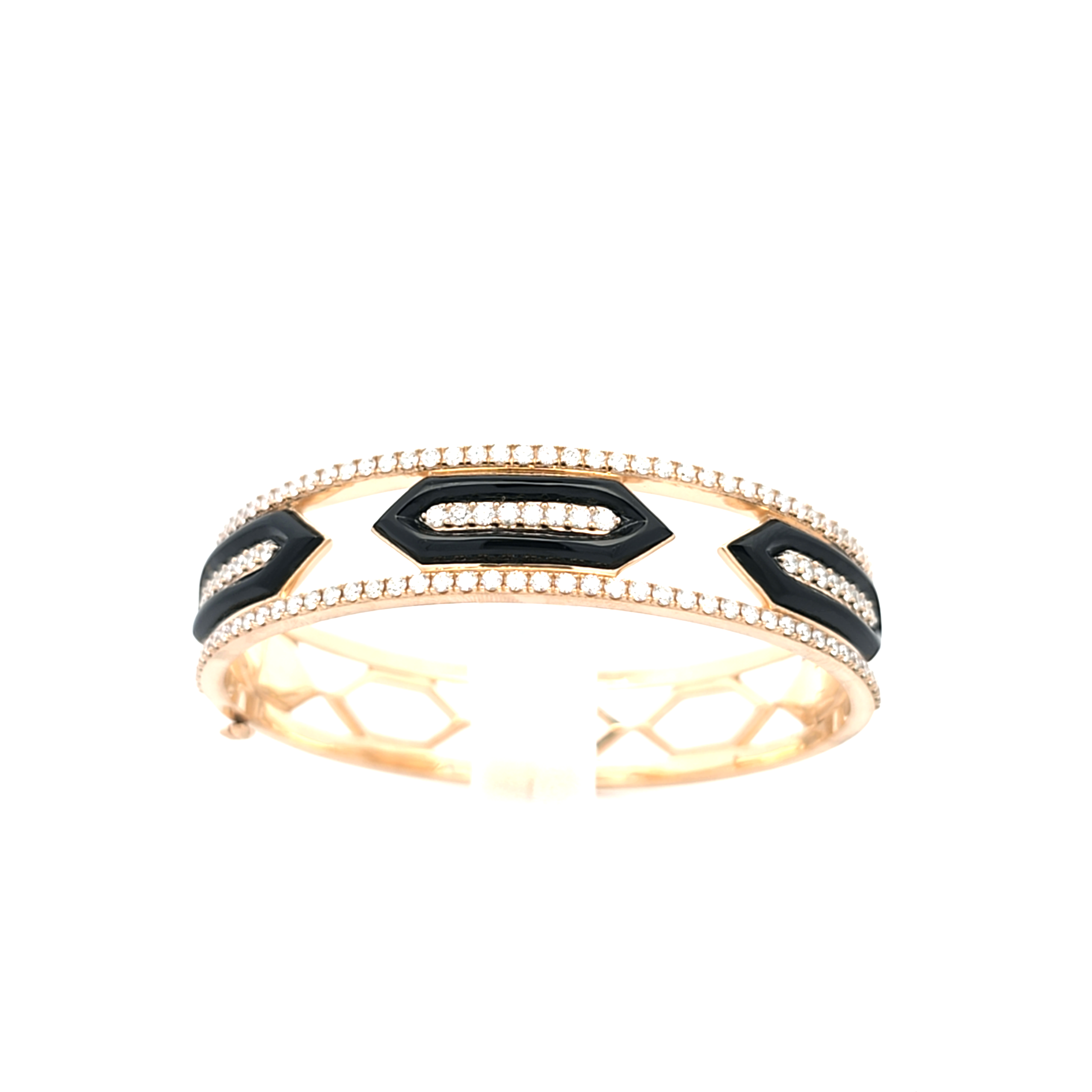 KABANA 3ctw Diamond and Black Onyx Yellow Gold Bangle Bracelet