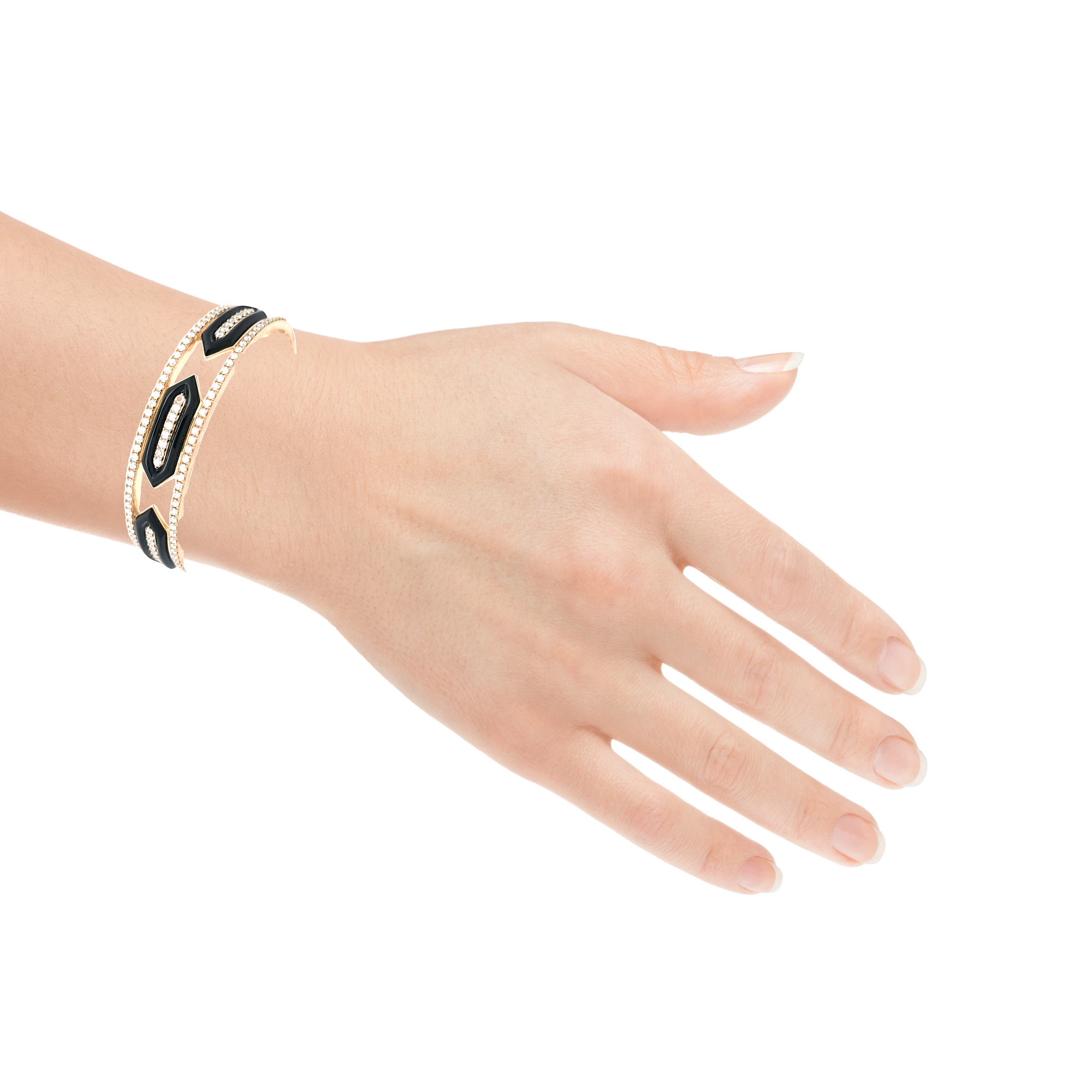 KABANA 3ctw Diamond and Black Onyx Yellow Gold Bangle Bracelet