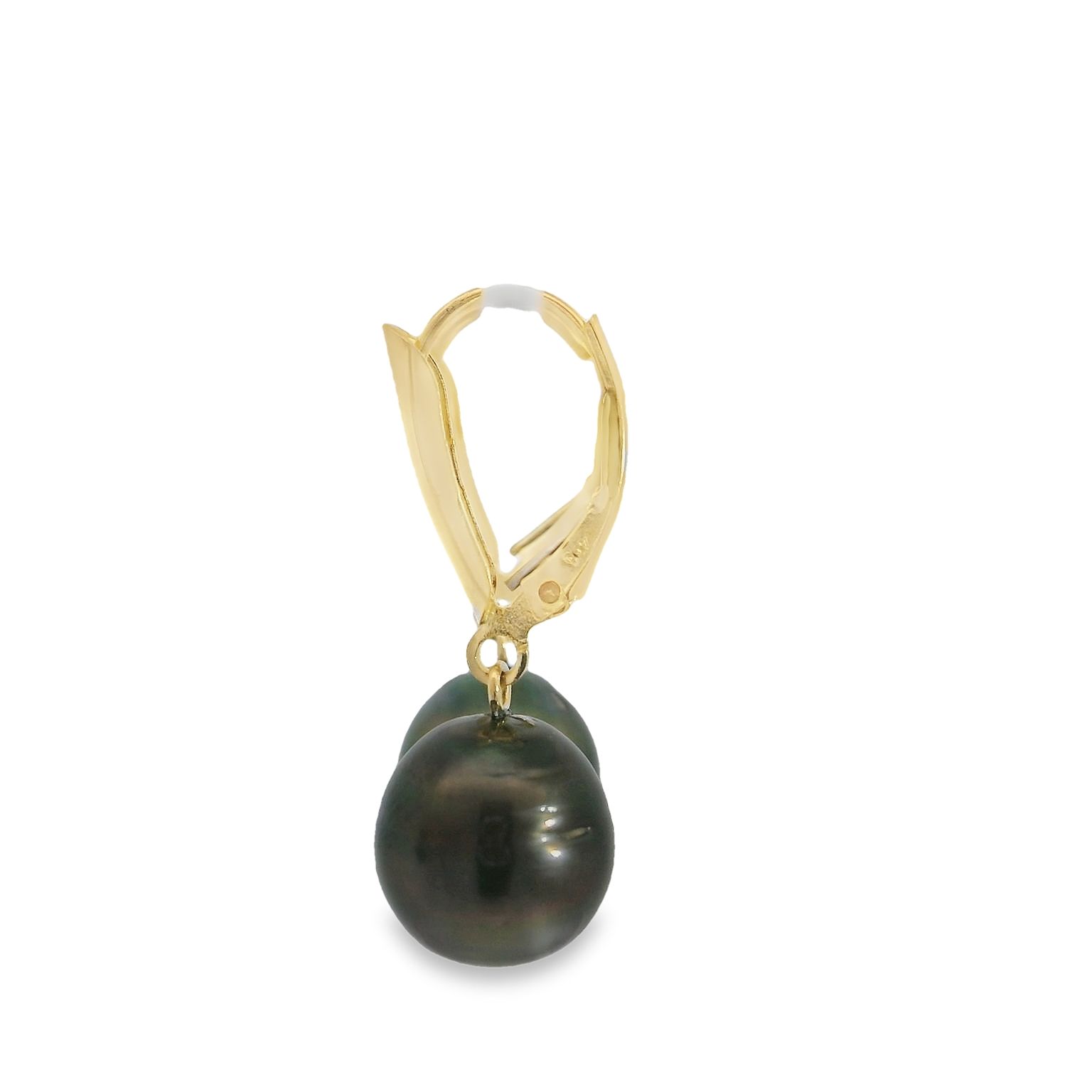Yellow Gold Tahitian Pearl Drop Earrings