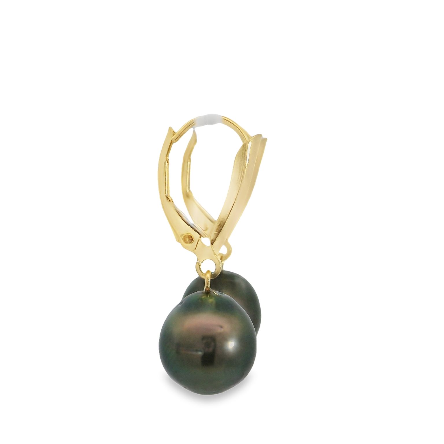 Yellow Gold Tahitian Pearl Drop Earrings