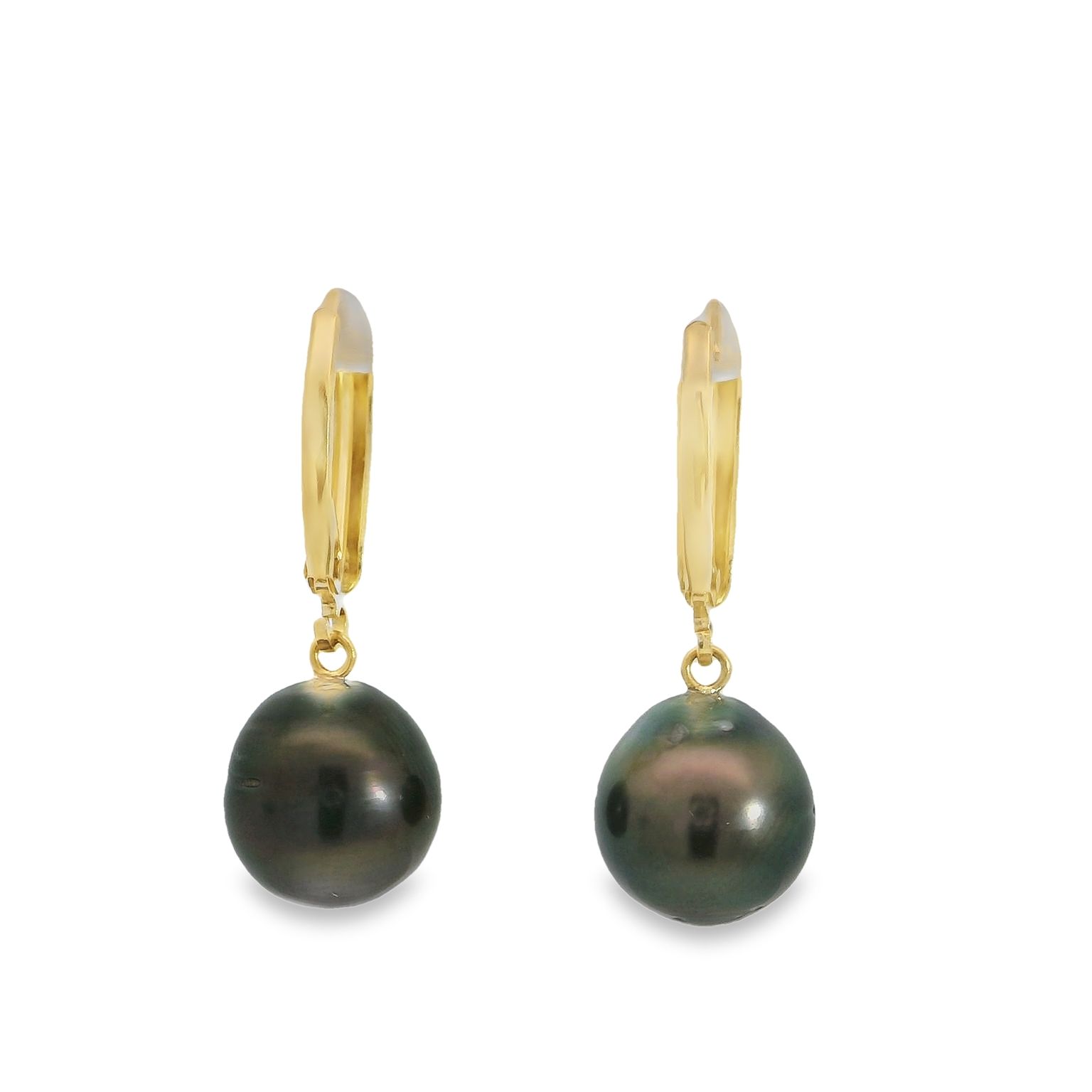 Yellow Gold Tahitian Pearl Drop Earrings