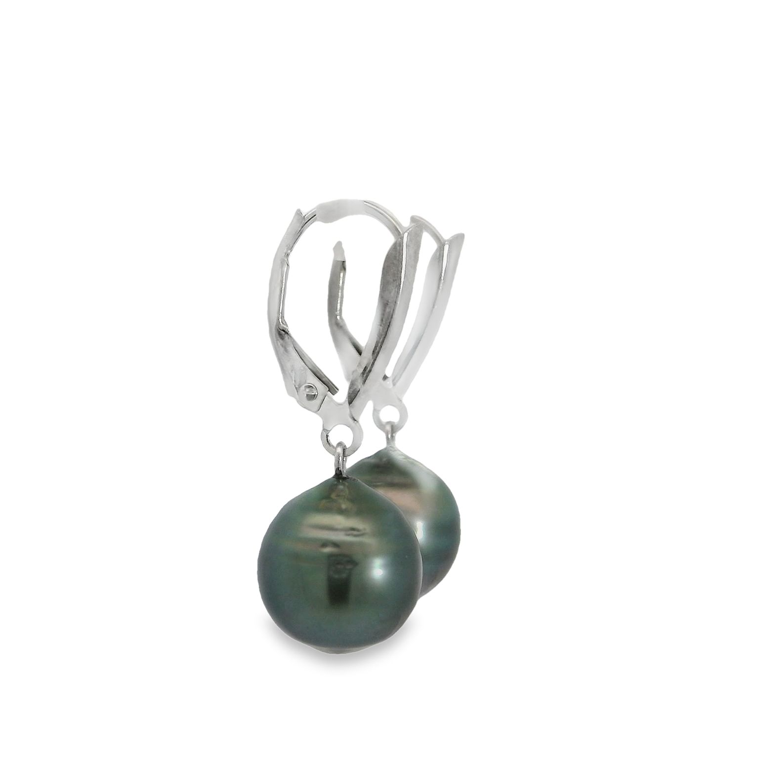 White Gold Tahitian Pearl Drop Earrings