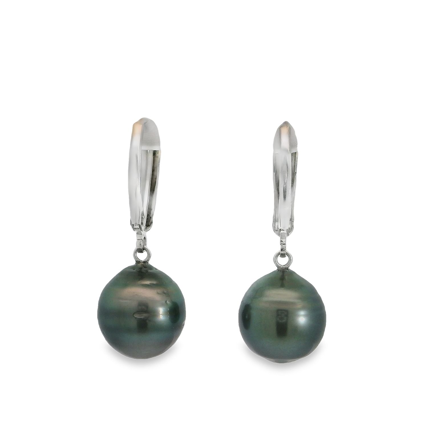 White Gold Tahitian Pearl Drop Earrings