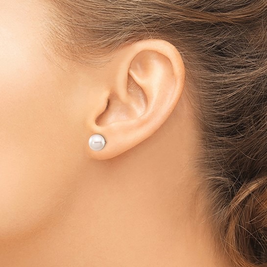 7mm Cultured White Akoya Pearl Stud Earrings in White Gold