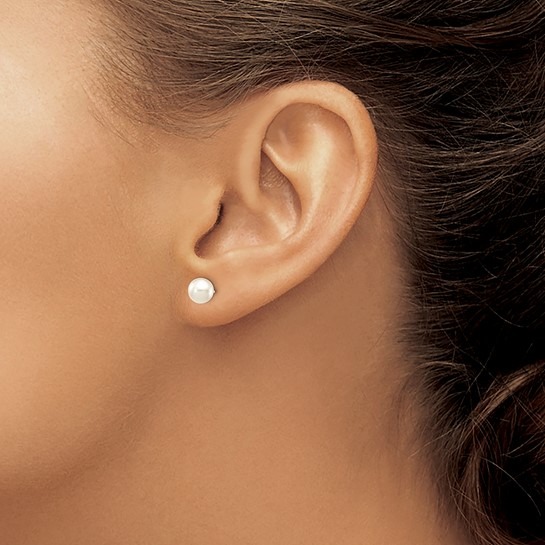 5mm Cultured White Akoya Pearl Stud Earrings in White Gold
