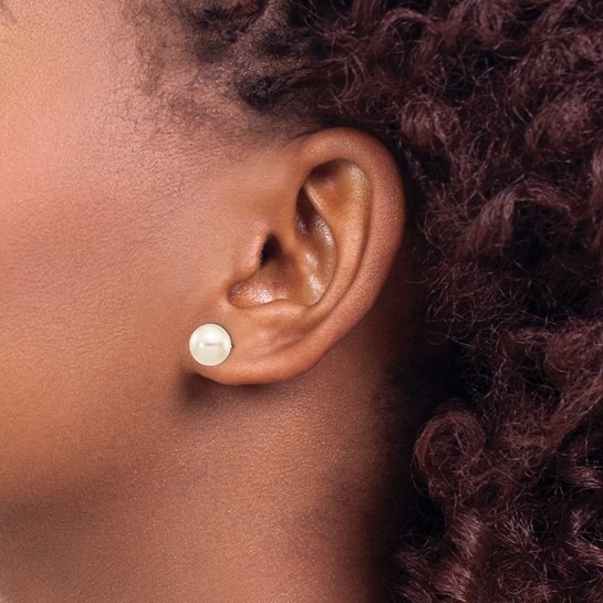 8mm Cultured White Akoya Pearl Stud Earrings in White Gold