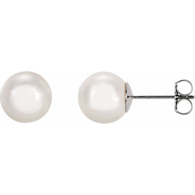 8mm Cultured White Akoya Pearl Stud Earrings in White Gold