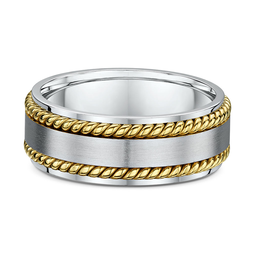 White and yellow gold braided wedding band