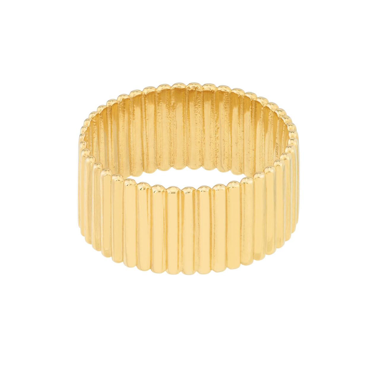 Yellow Gold Ribbed Cigar Wide Band Ring