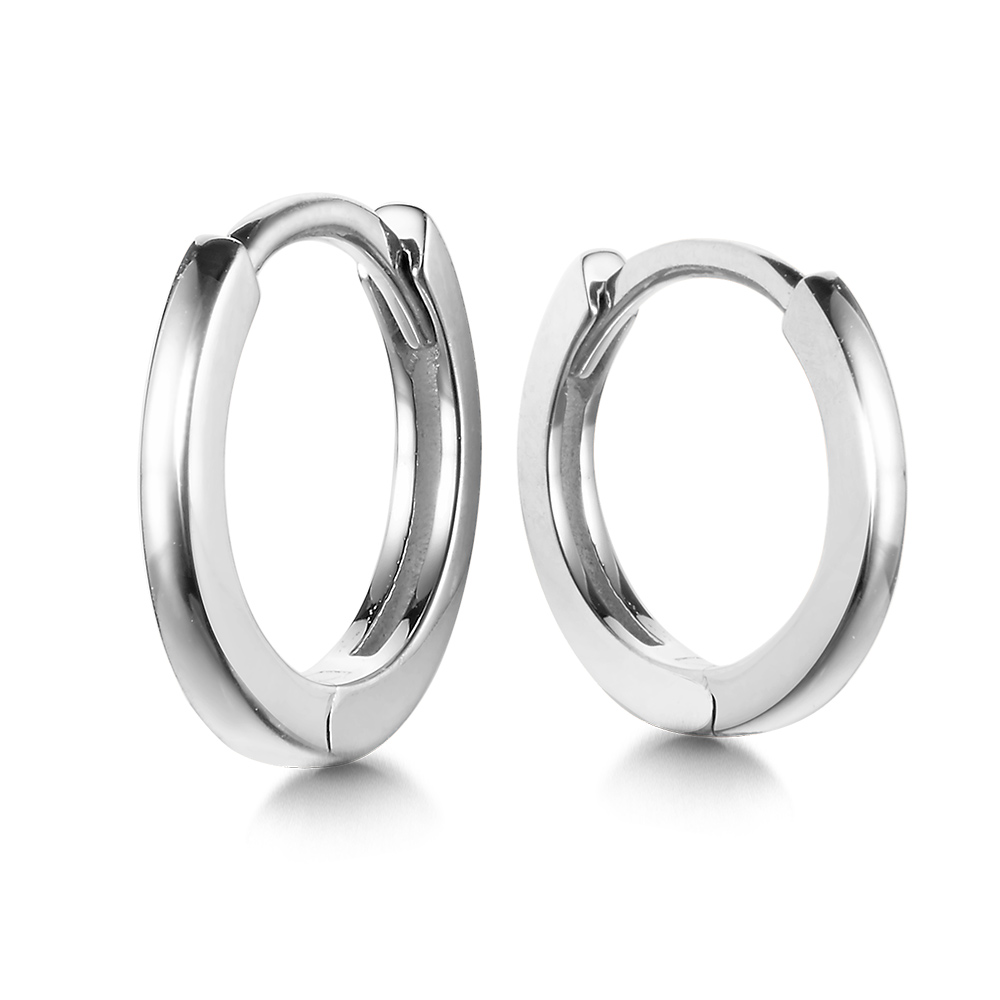White Gold Round Huggie Hoop Earrings l Small