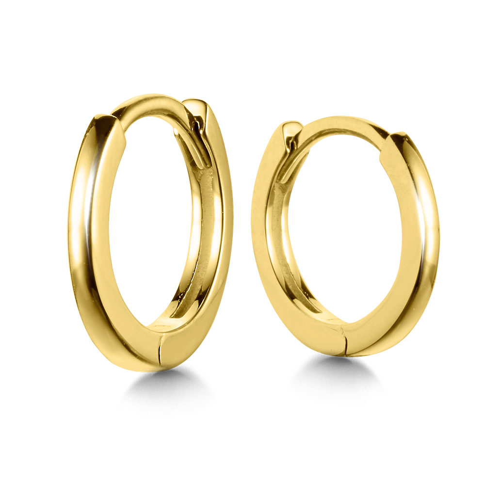 Yellow Gold Round Huggie Hoop Earrings l Small