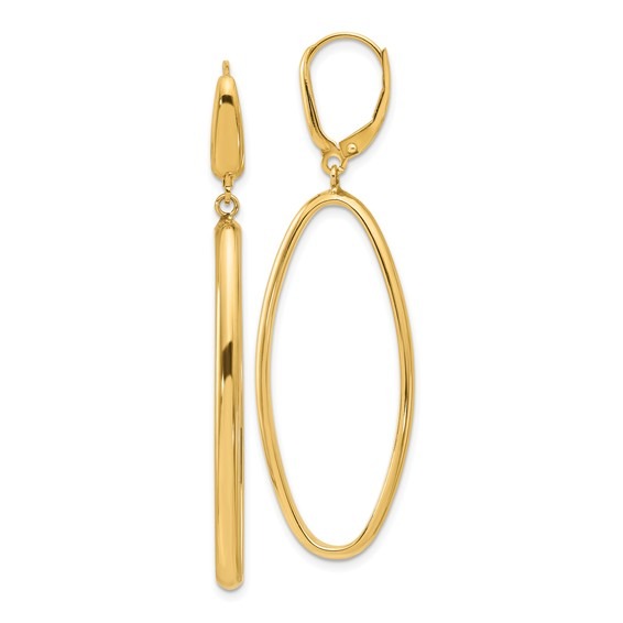 Yellow Gold Polished Oval Dangle Leverback Earrings
