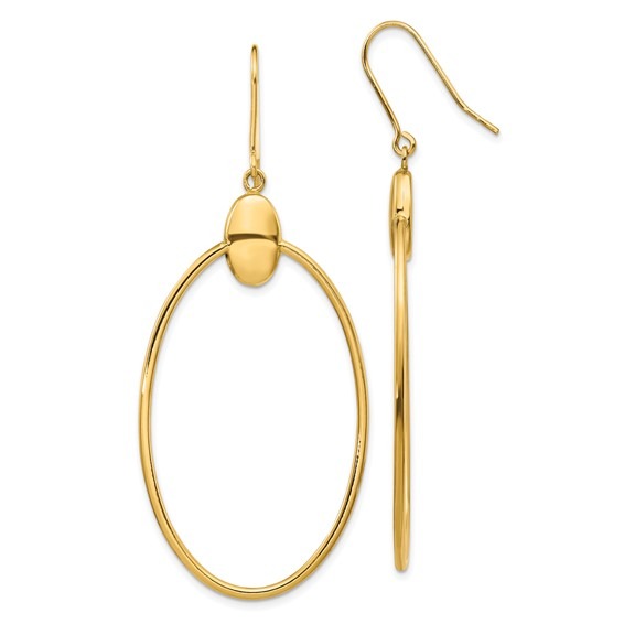 Yellow Gold Polished Oval Dangle Earrings