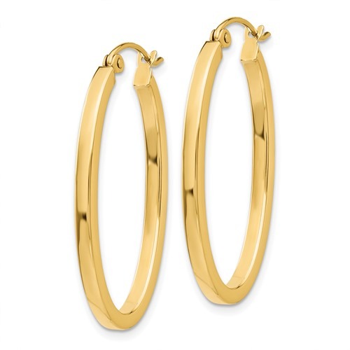 Yellow Gold Oval 14mm Hoop Earrings