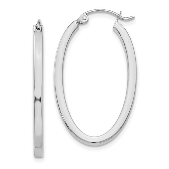 White Gold Oval 14mm Hoop Earrings