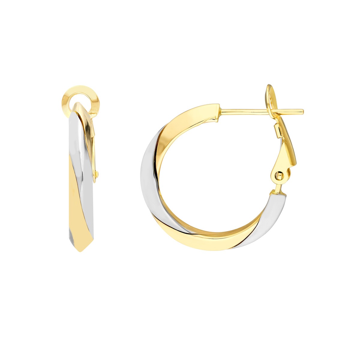 Polished Double Square Edge Huggie Hoop Earrings in 14K Yellow Gold