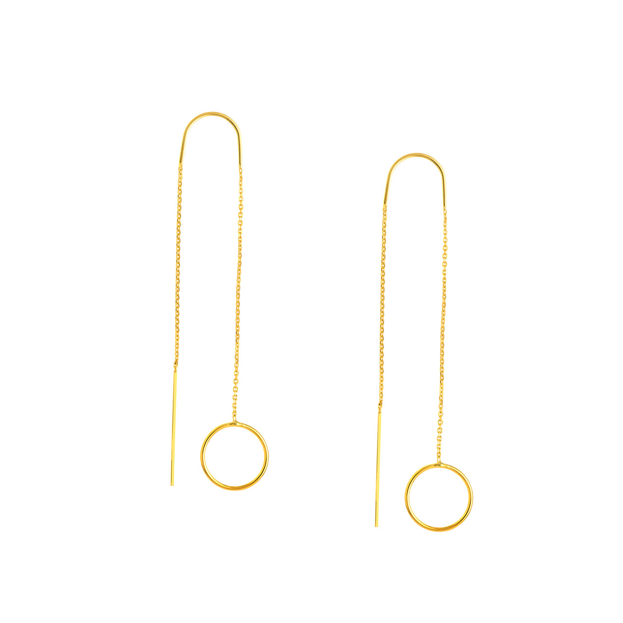 Yellow Gold Open Disc Threader Earrings