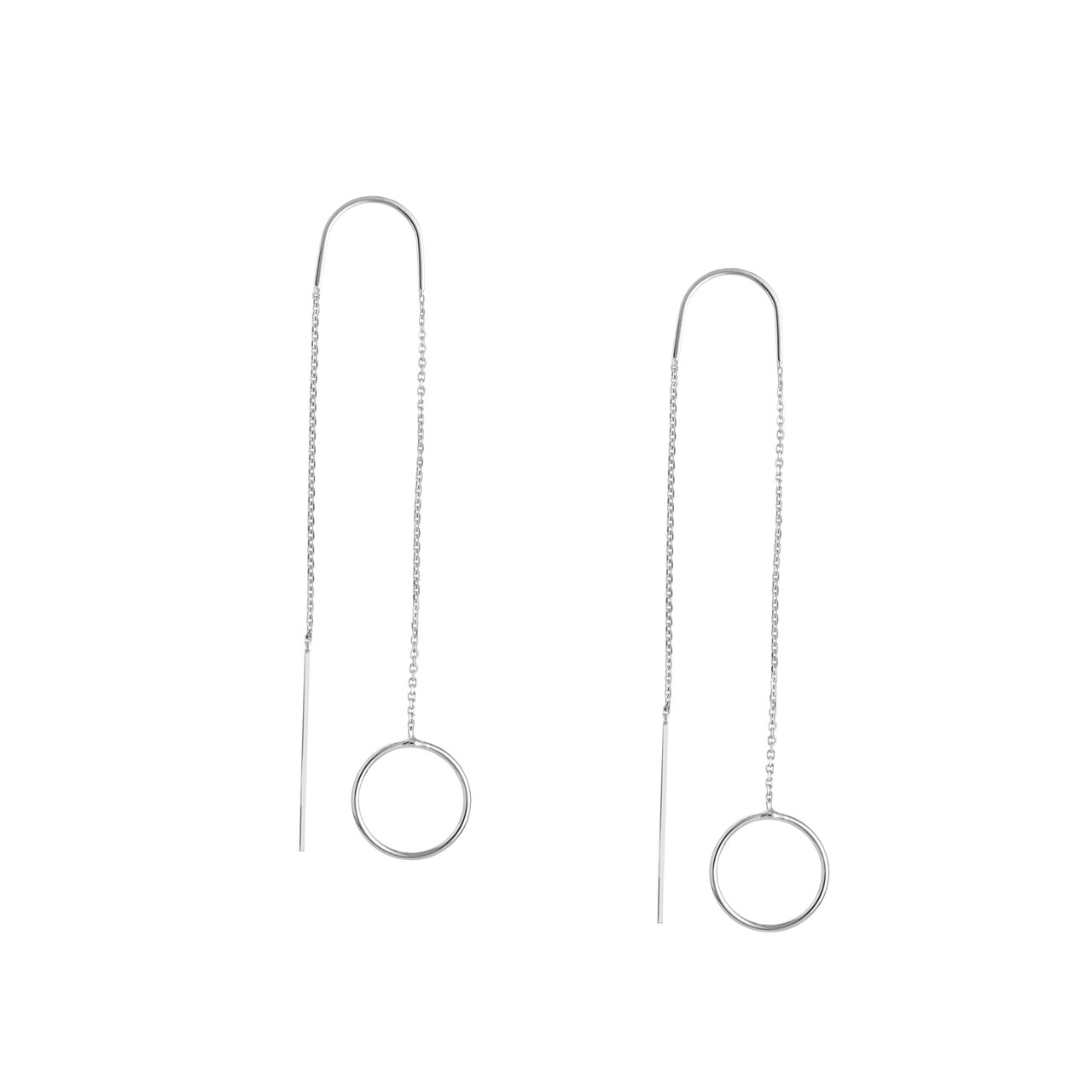 White Gold Open Disc Threader Earrings