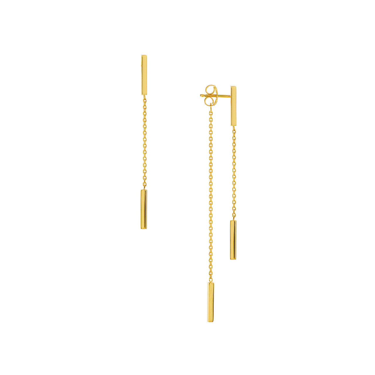 Yellow Gold Front and Back Double Staple Bar Earrings