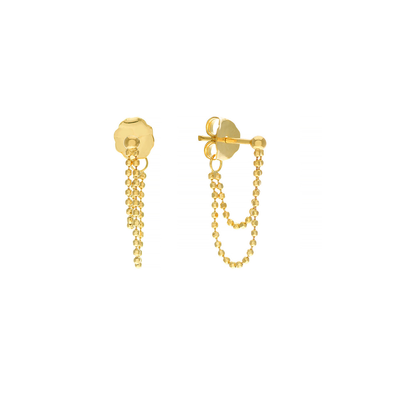 Yellow Gold Diamond-Cut Bead Chain Front to Back Huggie Earrings