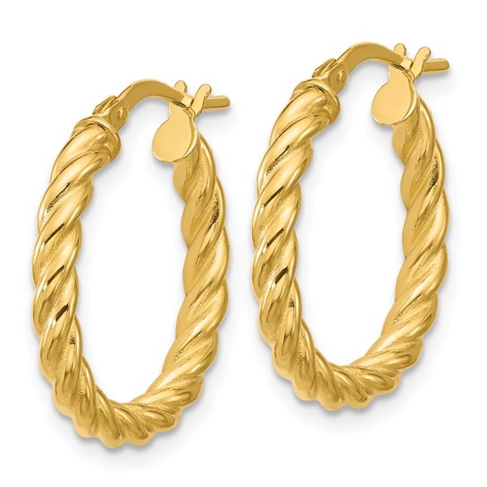 Yellow Gold Twisted Rope Round Hoop Earrings