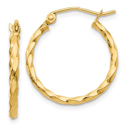 15mm Twist Yellow Gold Hoop Earring