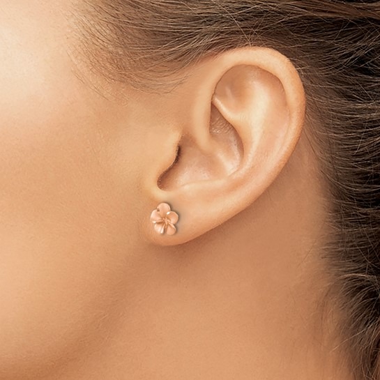 Yellow and Rose Gold Plumeria Flower Stud Earrings