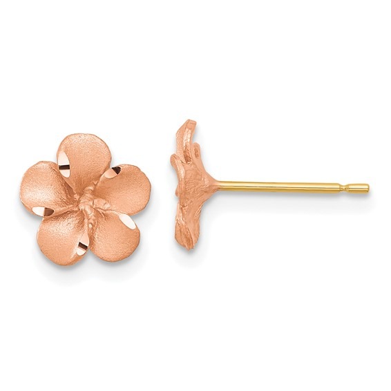 Yellow and Rose Gold Plumeria Flower Stud Earrings