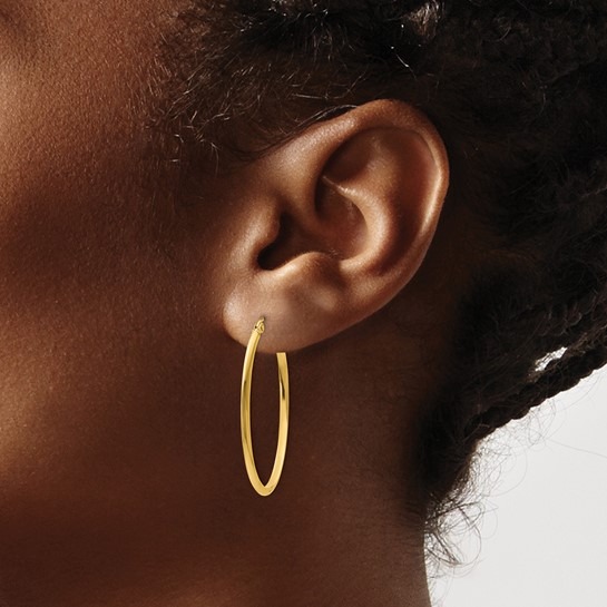 Yellow Gold 35mm Oval Hoop Earrings