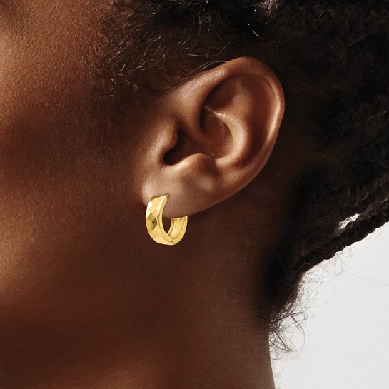 Yellow Gold 14mm Textured Hinged Hoop Earring