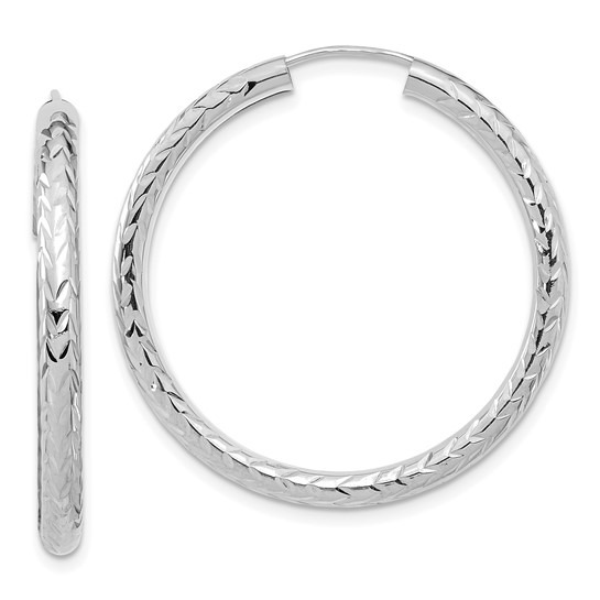 White Gold Diamond-cut 35mm Endless Hoop Earrings