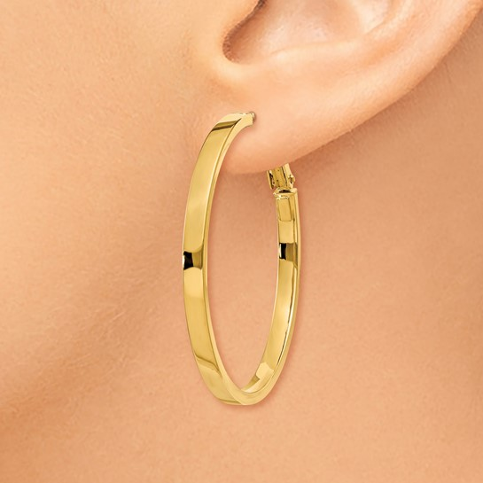 Yellow Gold 40mm Square Tube Round Hoop Earrings