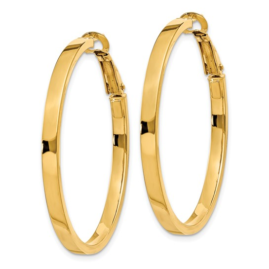 Yellow Gold 40mm Square Tube Round Hoop Earrings