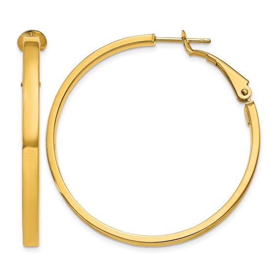 Yellow Gold 40mm Square Tube Round Hoop Earrings