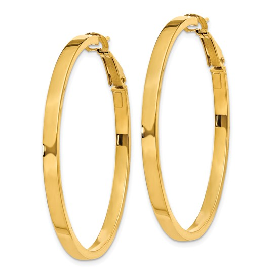 Yellow Gold 45mm Square Tube Round Hoop Earrings