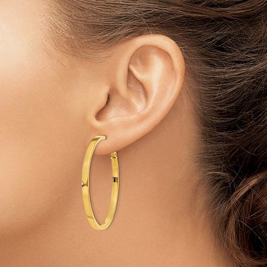 Yellow Gold 45mm Square Tube Round Hoop Earrings
