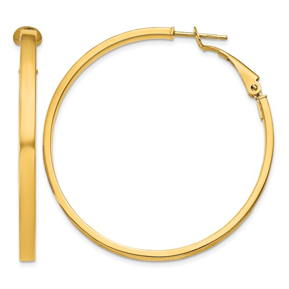Yellow Gold 45mm Square Tube Round Hoop Earrings