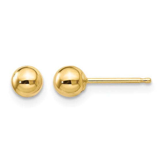 14K Yellow Gold 3.85mm Ball Post Stud Earrings with friction posts and backs