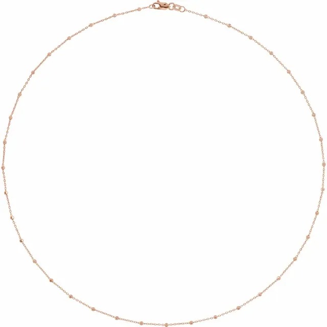 Rose Gold Diamond Cut Bead Cable Chain Necklace 18 inches