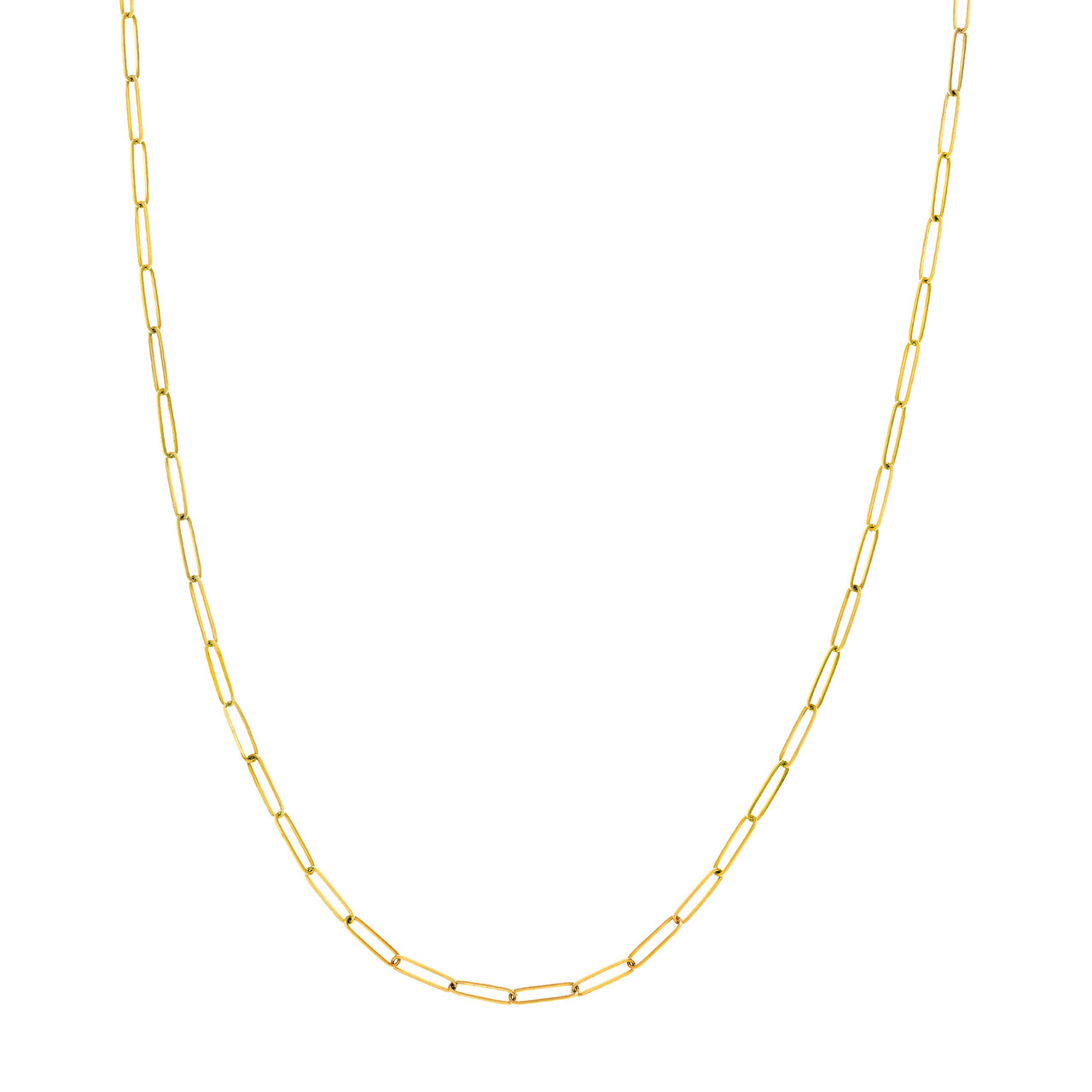 Yellow Gold Elongated Paperclip Chain Necklace 2.6mm l 16 inches