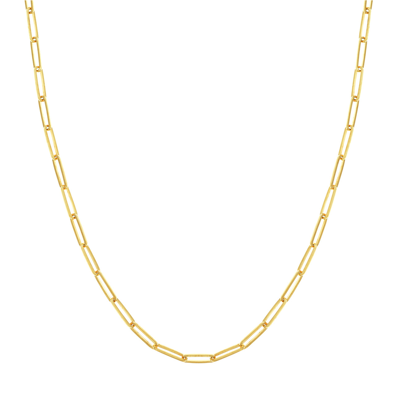 Yellow Gold Elongated Paperclip Chain Necklace 3.90mm l 18 inches