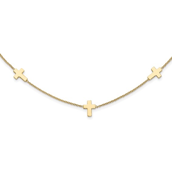 Yellow Gold Polished Cross Station Chain Necklace l 18 inches