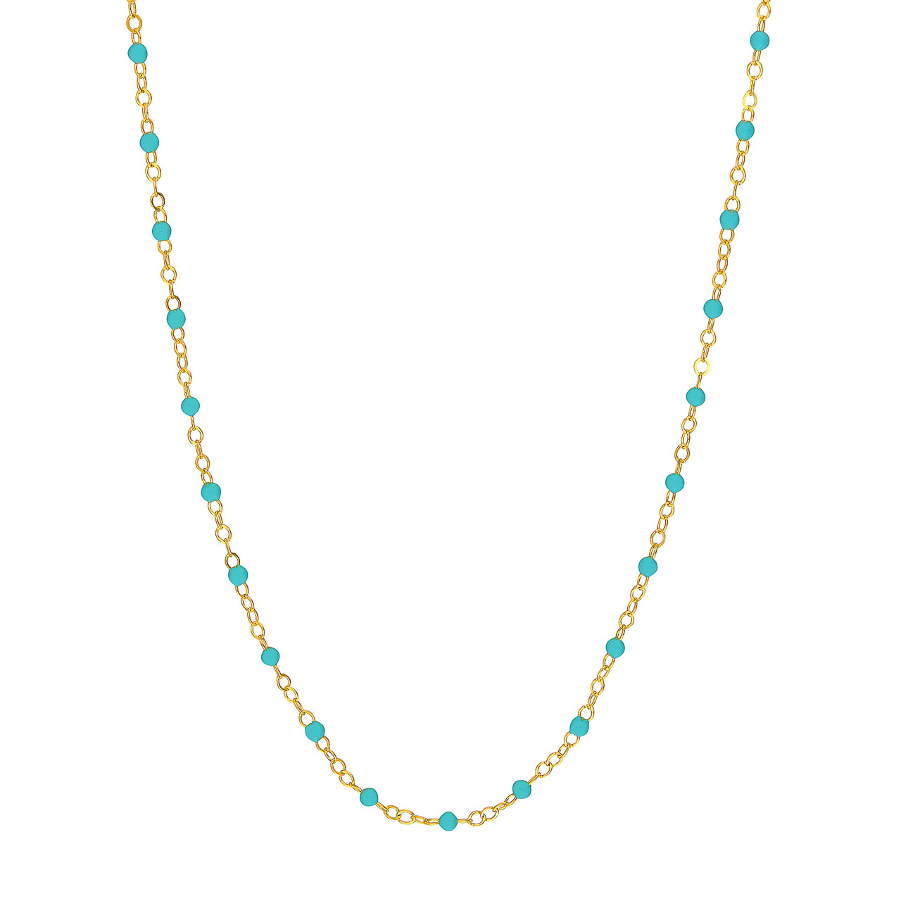 Yellow Gold Turquoise Enamel Bead Chain Necklace l 18 inches