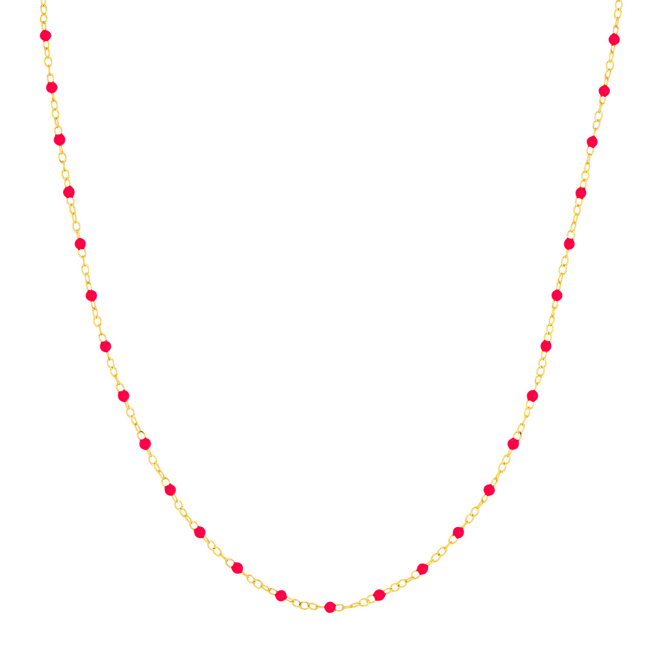 Yellow Gold Neon Pink Enamel Bead Chain Necklace l 18 inches