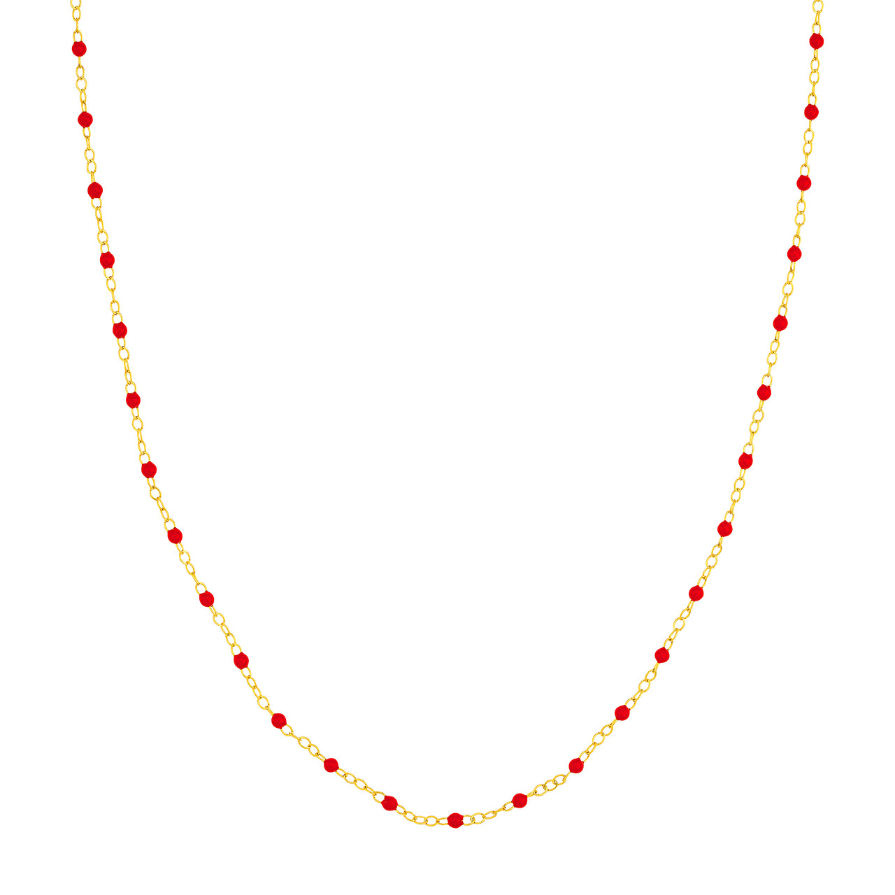 Yellow Gold Red Enamel Bead Chain Necklace l 18 inches