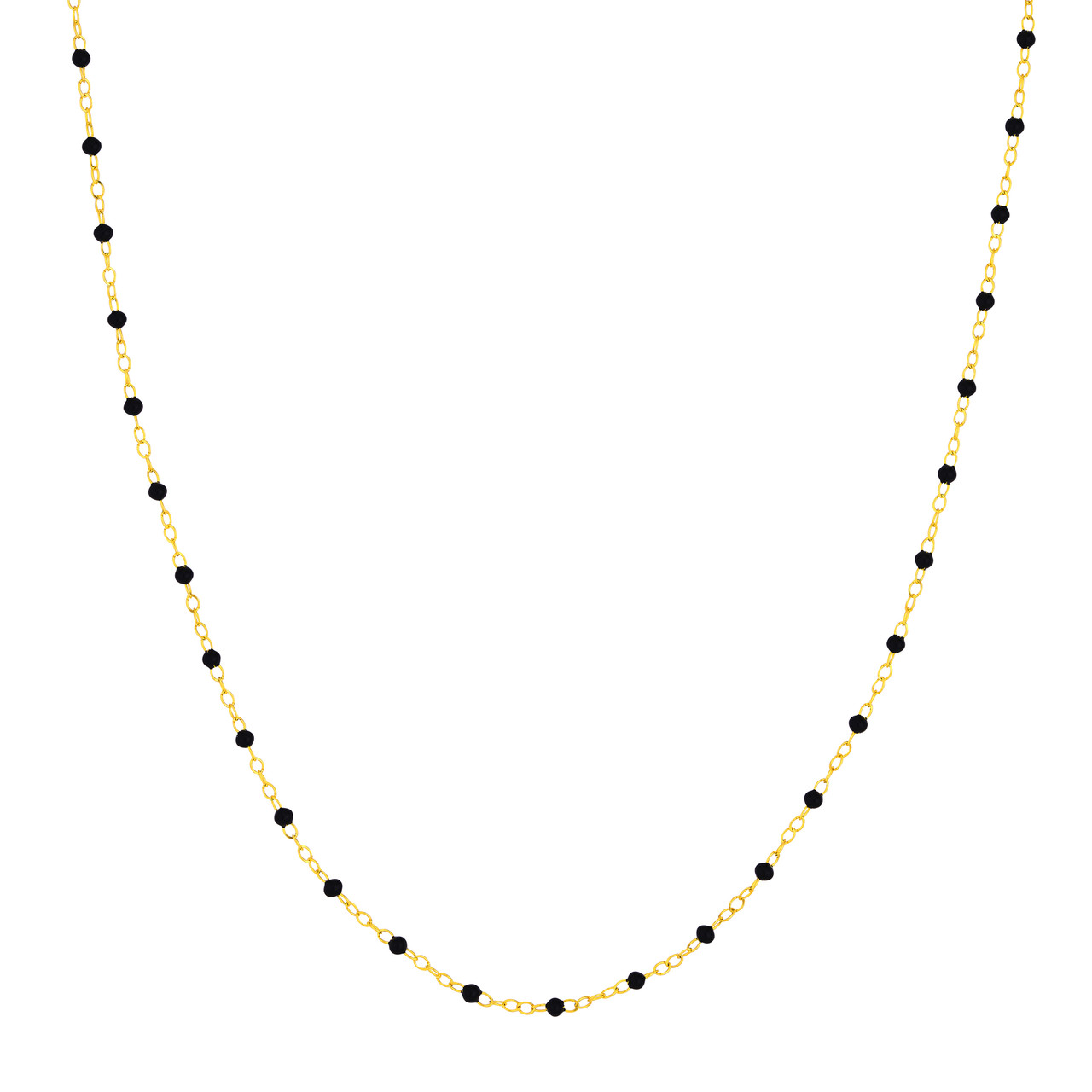 Yellow Gold Black Enamel Bead Chain Necklace l 18 inches