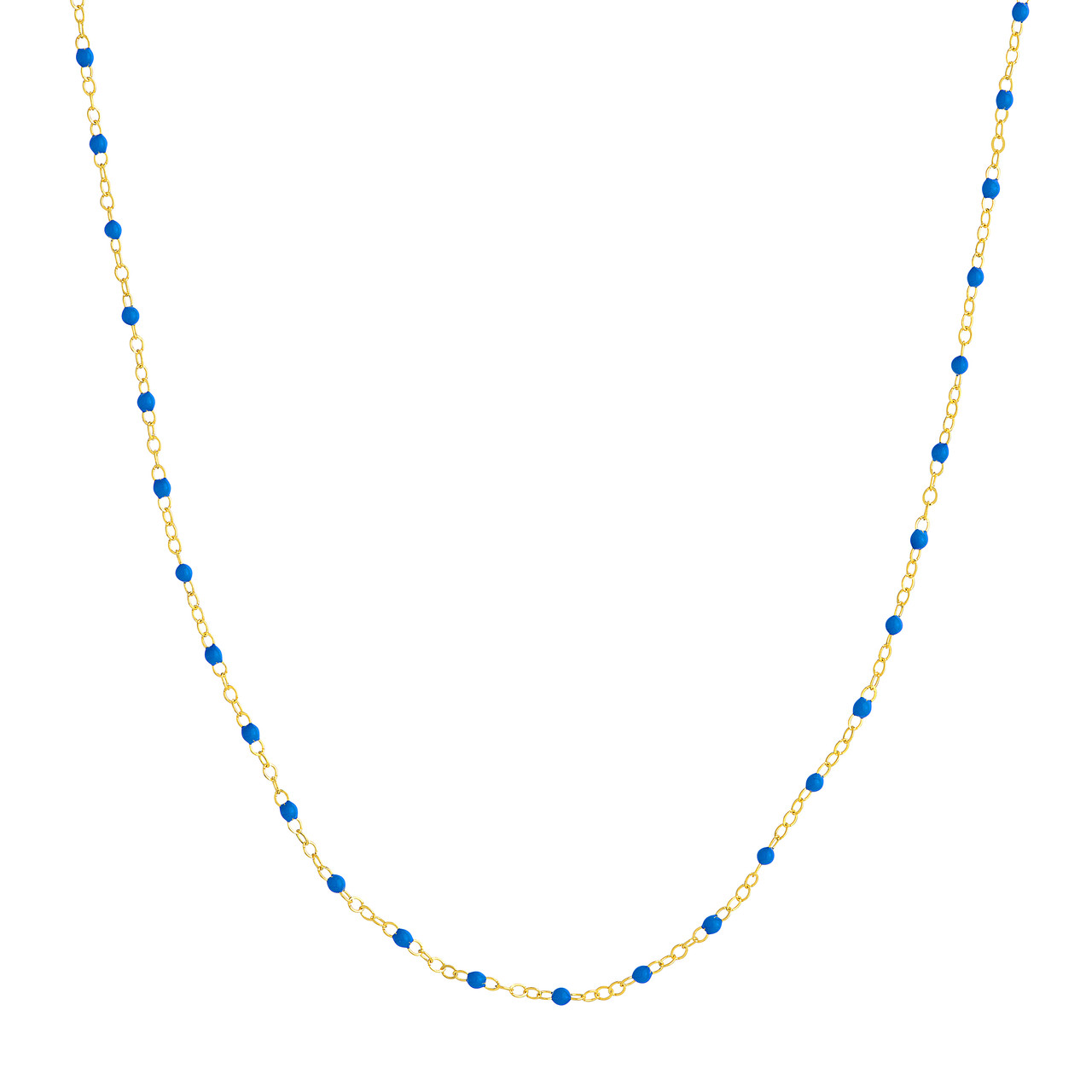 Yellow Gold Cobalt Enamel Bead Chain Necklace l 18 inches