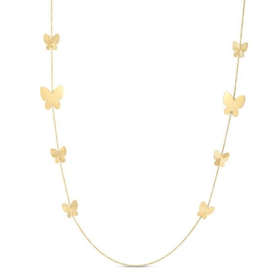Yellow Gold Graduated Butterfly Necklace l 26 inches