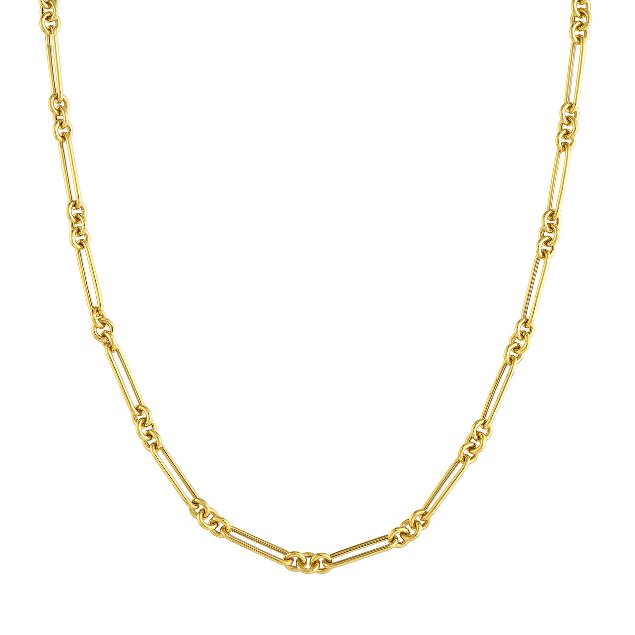 Yellow Gold Hollow Fancy Rounded Paper Clip Chain with Pear Lock l 18 inches