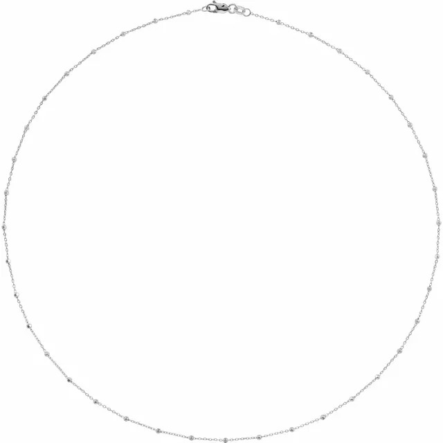 White Gold Diamond Cut Bead Cable Chain Necklace l 18 inches